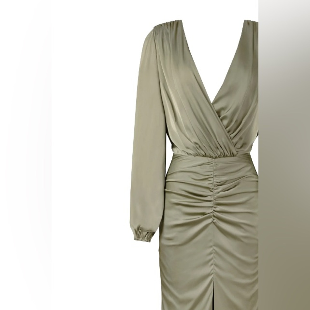 Milla Fancy olive silk maxi evening dress